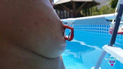 Nippleringlover Horny Milf Nude In Pool Extreme Stretching See Through Pierced Nipples Close Up - hclips.com
