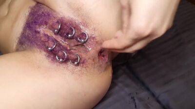 Purple Colored Hairy Pierced Pussy Get Anal Fisting Squirt - hclips.com