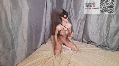 Girl In A Mask And A Mesh On The Body Sucks And Fucks A Dildo - hclips.com