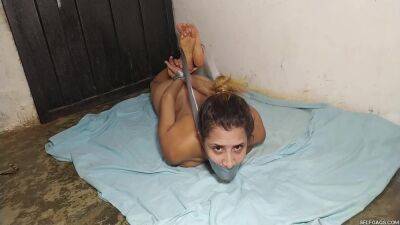 Hysterical Bondage Prisoner Hogtied Naked And Squirming In The Basement! - hclips.com