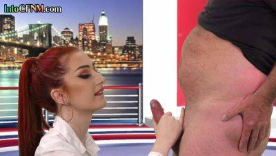 CFNM redhead British babe sucks cock in live TV show - txxx - Britain