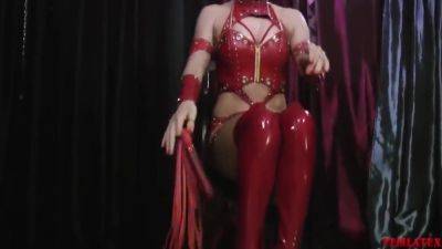 Lady Red In Lady In Red Latex Clothes Spanking Guys And Pinching Nipples - hotmovs.com