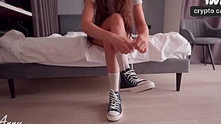Sexy model in sneakers gets a creampie! Fetish feet, sneakers, super-hot XXX! - ah-me.com