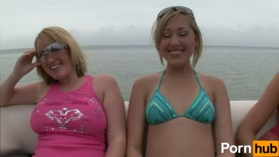Pierced blonde strips bare on deck during foggy boat party - yesvids.com