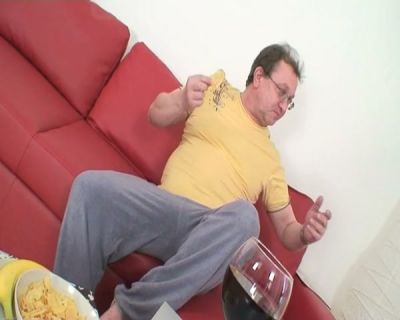 German blonde goes down on him then rides him in cowgirl on red leather couch - yesvids.com - Czech Republic - Germany